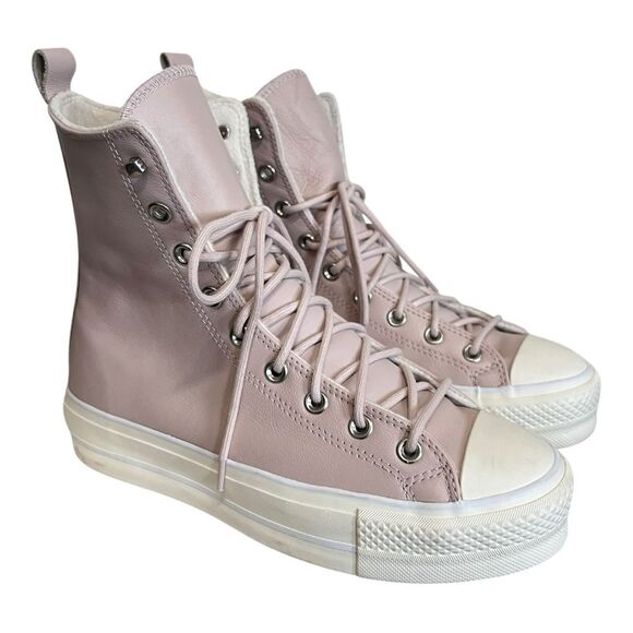 Converse | Pale Pink Platform X-Hi Top Lined Chuck Taylor Lace Up Sneakers 9 - Picture 1 of 10